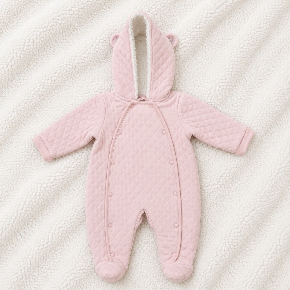 Nordstrom Baby Bunting Quilted Hooded Footed Snowsuit 6 Months Pink Winter Cozy
